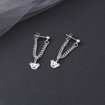 s925 Pure Silver Cute Little Bear Earrings Woman Rear Hang Cute Design Brief Joins Net Red Short earbuds