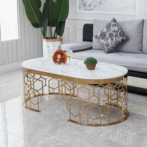 Post-modern light luxury tea table stainless steel marble Oval corner few neoclassical brushed titanium gold Port tea table