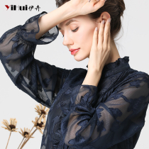2021 spring new chiffon shirt womens shirt top long sleeve shirt size thin belly cover temperament stand collar