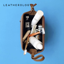 Leatherology leather wash bag Mens business travel portable travel cosmetic bag portable U-mouth increased storage bag