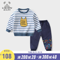 Rabbi Tree Childrens Wear Boys Set Stripes 2021 Spring and Autumn Boys Two Piece Set Baby Sweat Pullover Pants