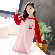 Girls night dress Pure cotton spring princess style thin section Big child little girl 12 dress 15-year-old childrens pajamas female