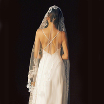 Lace long tailed bride head yarn Korean style cover wedding photo tour headgear New