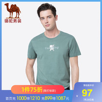 Camel mens 2021 summer mens cotton short-sleeved T-shirt mens round neck solid color printed loose base shirt