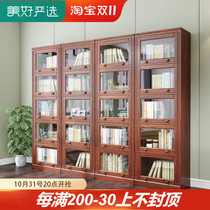 American solid wood bookcase shelf with door floor-to-ceiling bookcase childrens full wall bookshelf living room locker storage low cabinet