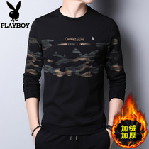 Playboy Men Long Sleeve T-shirt Print Sweater Men plus velvet Pinch Top Round Neck Sweater base shirt