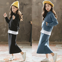 Childrens suit Western style childrens winter clothes 2021 new velvet sweater skirt girls casual two-piece set