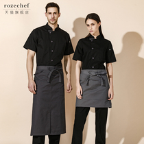 Chef overalls mens short-sleeved dining hotel kitchen back breathable grid sweat-absorbing chefs uniforms womens short-sleeved lettering