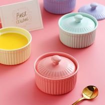 Ceramic bowl with lid Soufflé baking bowl Baking household tableware Cute small bowl Dessert bowl Sauce bowl Steamed egg bowl