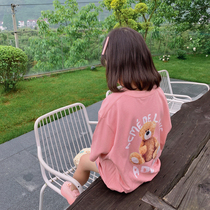 Girls short sleeve T-shirt 2021 summer dress new Korean children baby Summer cartoon foreign style cotton T-shirt shirt