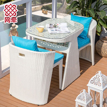 Balcony small coffee table three-piece combination outdoor rattan chair table and chair courtyard European leisure creative simple table and chair
