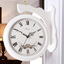 European double-sided wall clock living room simple modern Nordic hanging watch creative mute household solid wood clock HDS17