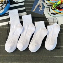 1 3 pairs of ins Hong Kong style socks female Korean version of middle tube summer Harajuku wind stockings men black and white solid color student stockings