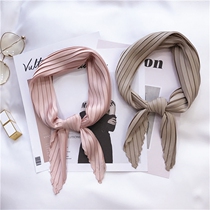 New pleated small square scarf scarf solid color black scarf Korean version of wrinkled hair band spring and summer autumn womens scarf