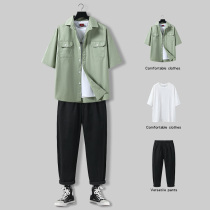 Summer Casual Shirt Man Short Sleeve Jacket Design Sensation Small Crowdpack Handsome Port Windy Day Ensemble Mens Set Mix With Handsome