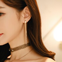  Korean romantic swaying style Feminine inequality chain tassel gold concave shape long pendant earrings