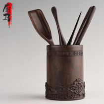 Kitchen Horse Chinese Retro Black Sandalwood Tea Road Six Gentleman Sets Qigong Fu Tea Accessories Yellow Flower Pear Solid Wood Tea Drum