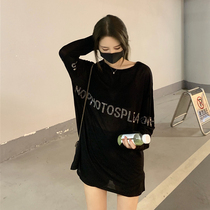 Hong Kong Tide Brand 2021 new autumn loose black long sleeve T-shirt female lazy style large size medium length top ins ins