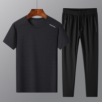 Dad Ice Silk Speed Dry Short Sleeve T-shirt Mens Summer Middle Aged Casual Sports Suit Father Summer Clothing Two Sets