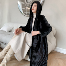 Princess America Imported Minke Fur Coats Womens Whole Mink With Cap Water Mink Fur Coats Cross Platoon Jubiben Black
