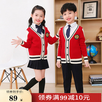 Kindergarten garden childrens English wind suit Spring and Autumn poetry recited childrens clothing three pieces of primary school uniform