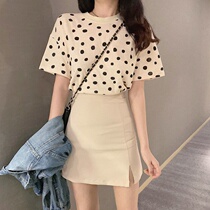 Sports Suit Women Summer Dress Woman 2021 new wave points Short sleeves Women Korean version Chauded bottom Shirt suit skirt Two sets