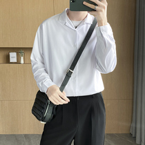 Summer slim fit 2021 white long sleeve shirt for men casual autumn loose handsome gas ice silk lining upsets and sashimi