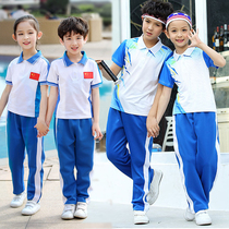Primary school uniforms spring and autumn suits summer kindergartens sports costumes childrens class uniforms for men and women Blue and White