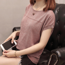 Suitable for fat sister to wear summer new T-shirt short sleeve fat woman loose ice silk size womens glitter knitted top