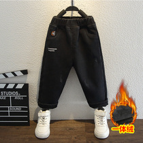 Boys pants plus velvet winter fashionable one velvet jeans autumn and winter casual pants Korean childrens winter clothes