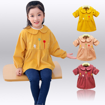 Thick striped velvet girl baby blouse spring autumn winter new corduroy dinner jacket long-sleeved large size childrens waterproof reverse dressing