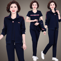 Middle-aged sports suit womens autumn new sportswear casual three-piece set foreign mother outfit spring and autumn jacket