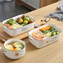 Three-piece ceramic bowl cartoon fresh three-grid microwave lunch box with lunch box multi-grid lunch box