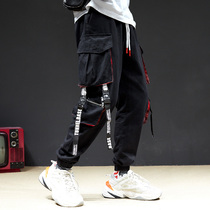 Super fire cec street hip-hop fashion brand overalls mens multi-pocket stitching string streamers trend drawstring pants