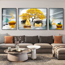 Light luxury living room decorative painting modern simple atmosphere sofa background wall hanging painting landscape crystal porcelain painting triptych mural