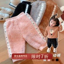 Chen Tai Pig L Mother Baby Bump Color Webbing Sports Pants Winter Style Add Suede Warm Children Casual Long Pants 100 lap