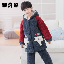 Childrens pajamas for boys coral velvet winter thickened cotton flannel boy plus Velvet Baby Home clothing set