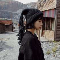 Personality dirty braided tassel knitted hat female twist pigtail wool hat male trendy Yamamoto style hip-hop reggae hat winter