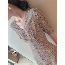 Mularsa French style printed one-piece dress woman 2022 Summer new collection waist display slim snowspun small Blossom Tea Hysteria