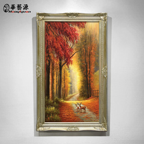 European-style hand-painted landscape decoration porch vertical version custom corridor mural painting fortune tree Fulu Linmen oil painting hanging painting