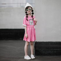 Girls summer clothes South Korean children dress children foreign air short sleeves princess dress woman treasure pure cotton individuality casual vee dress