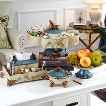 American grid dried fruit plate living room coffee table household candy plate creative European home rotating fruit plate three-piece set