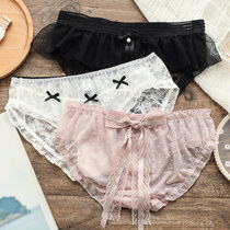 White lace underwear Womens Ice Silk sexy low waist girl Japanese girl triangle shorts summer thin breathable