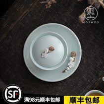 Stick to Ru kiln three talents cover bowl tea cup tea large opening single handmade ceramic tea set ice cracked kung fu tea bowl