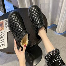Bread shoes womens winter plus velvet warm thick anti-slip mother cotton shoes fur one pedal old Beijing cloth shoes
