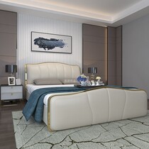Leather bed post modern double bed simple master bedroom light luxury atmosphere leather art bed Nordic leather 1 8 m wedding bed