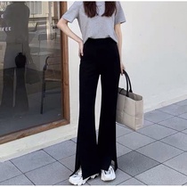 Zuming clothing studio ladies pipe pants thin black Bell pants loose thin high waist elastic straight tube