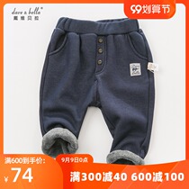 davebella David Bella autumn and winter mens and womens clothing baby inner and velvet pants navy blue middle waist denim trousers