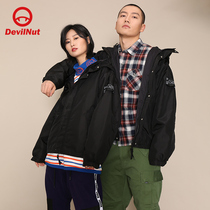 DEVIL NUT DEVIL Tide brand men and women couples tide cool casual zipper hooded jacket BIB AET