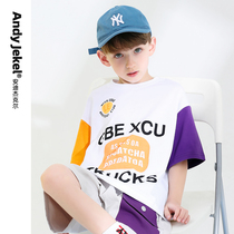 (Summer New) Boy Short Sleeve T-Shirt Tide Child Compassionate Half Sleeve Pure Cotton Foreign Air Large Child Clothing 2022